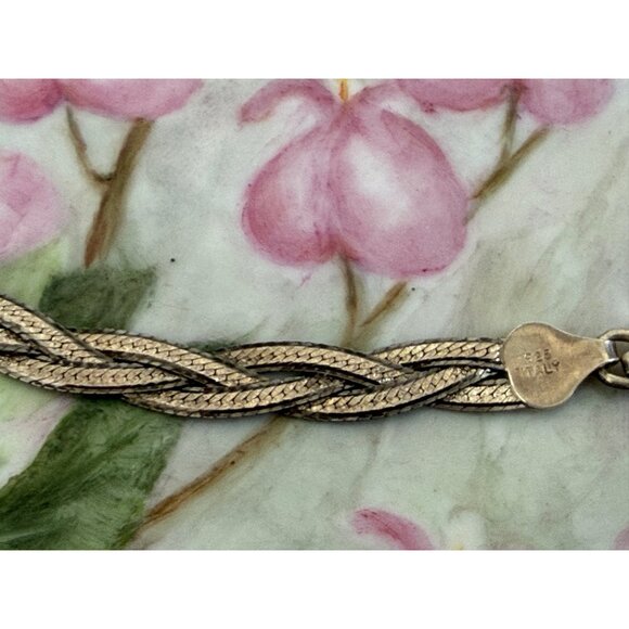 Vintage 80s Braided 925 Silver Herringbone Bracelet 7.5" - Picture 3 of 10